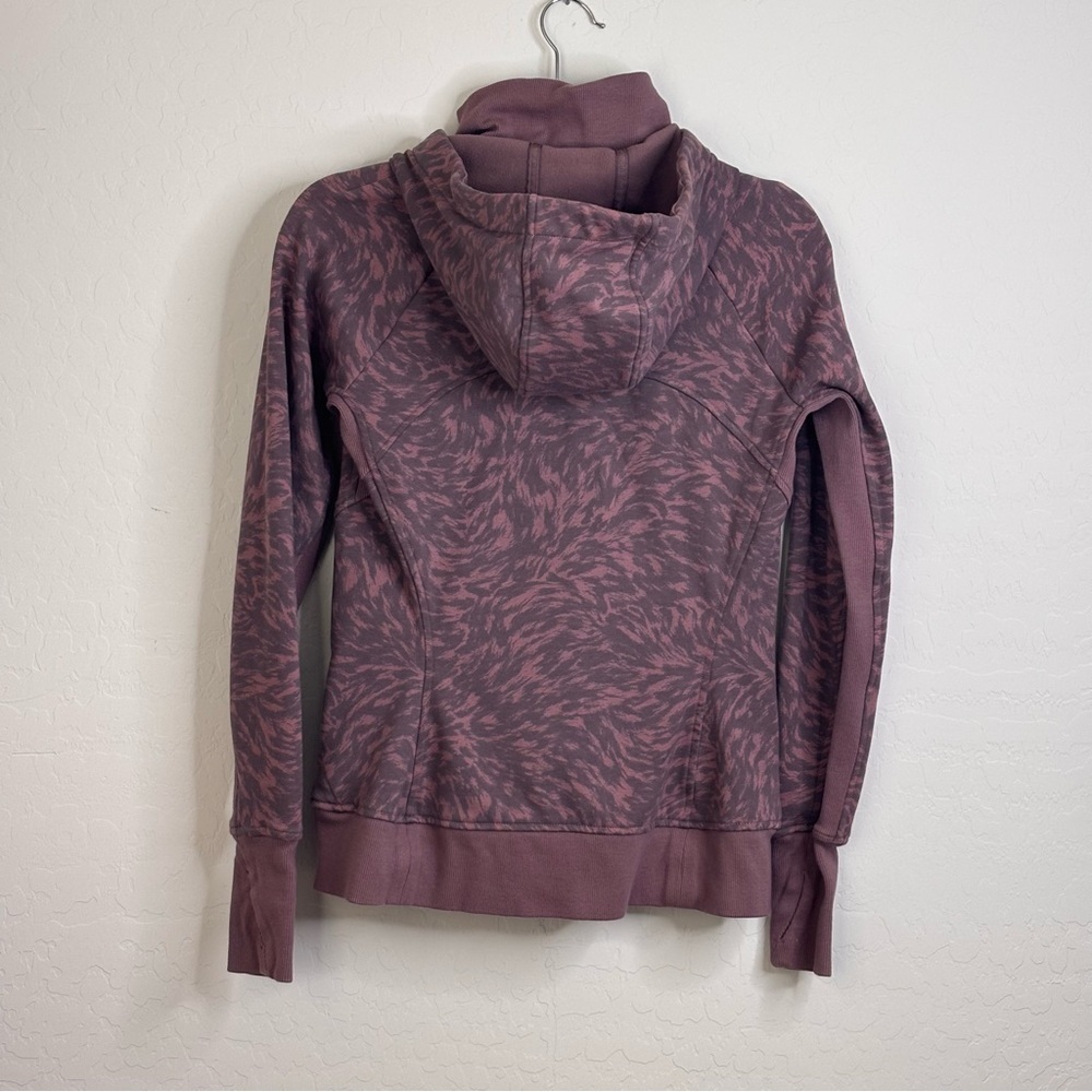 ATHLETA Triumph Printed Hoodie Sz S Smoked Mauve Brown Lynx Sweatshirt Jacket - Picture 2 of 10
